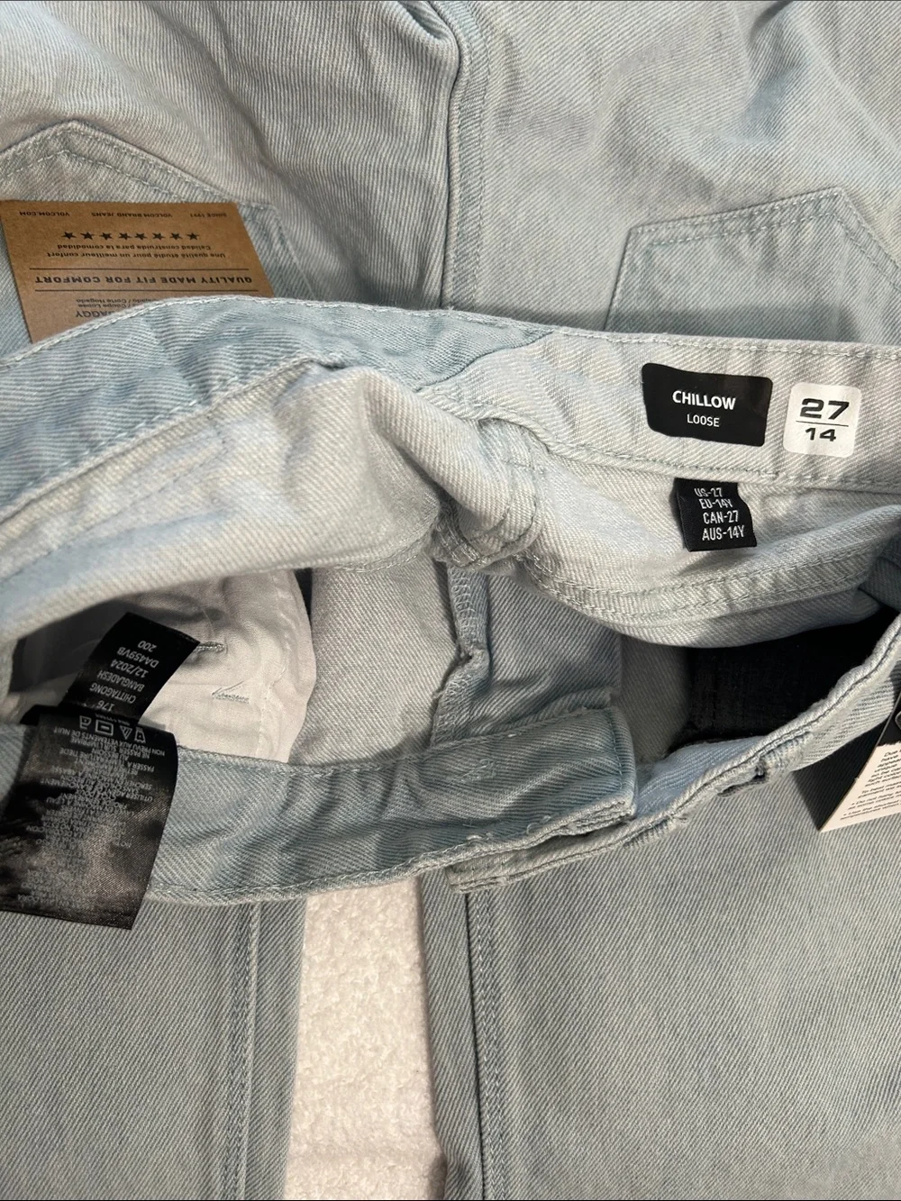 Volcom 14 (27) Jeans Big Boy Youth Chillow in Light Blue Loose Baggy Skater NWT
